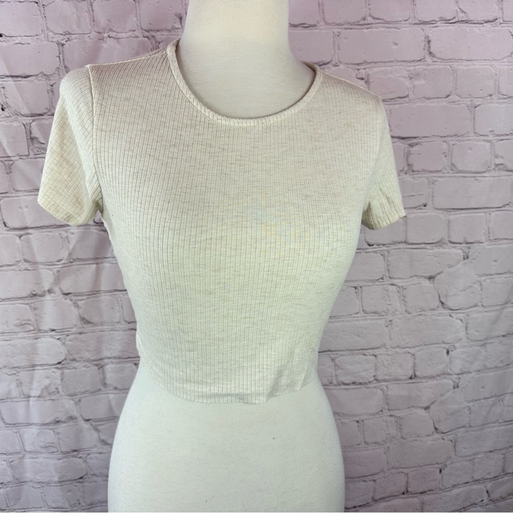 free people Womens XS neutral Ribbed knit Crop Top texture layer classic basic